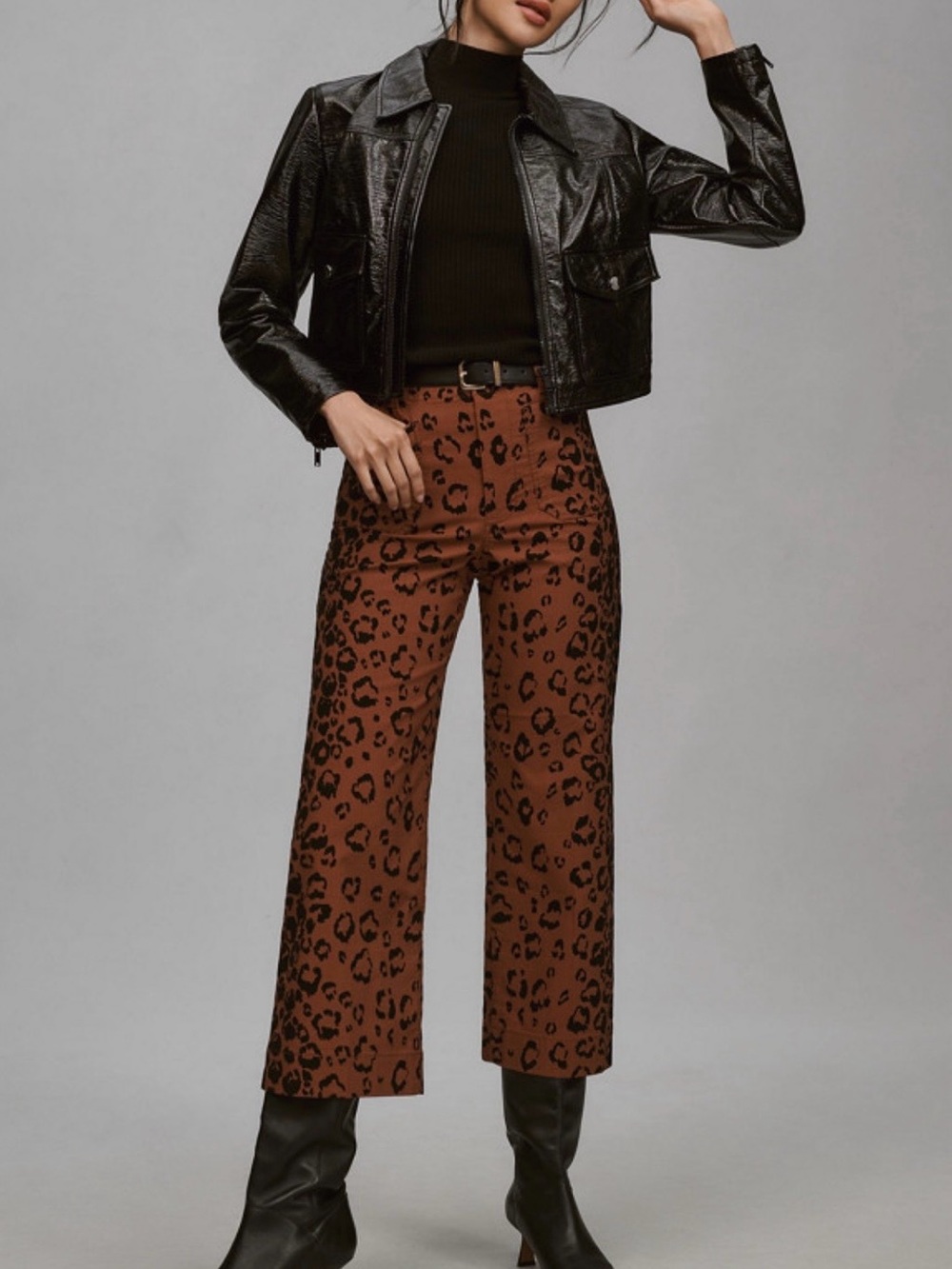 Anthropologie Maeve Leopard Print Wide-Leg Pants in Brown